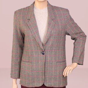 LAURA GAYLE size 16 multicolor houndstooth-tweed blazer acrylic/wool/polyester
